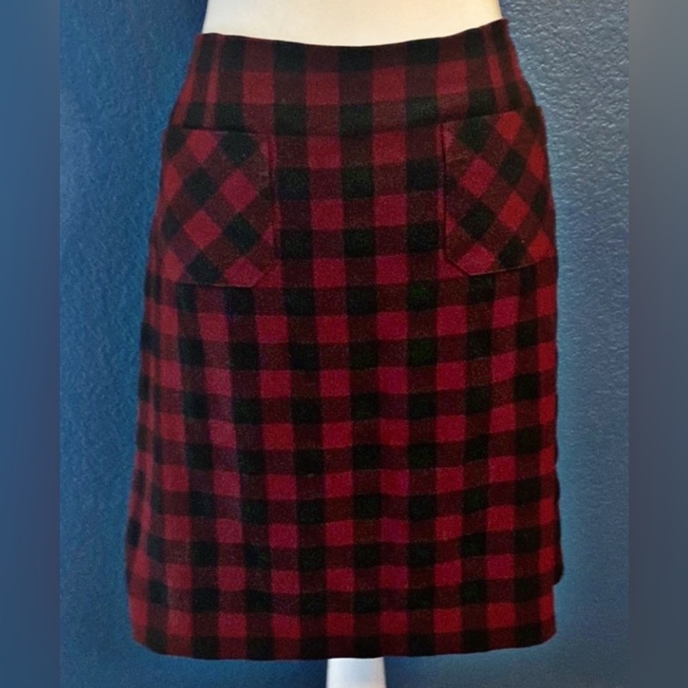 NWT J. Jill Red and Black Lined Buffalo Plaid Skirt. Pinot/black. Size MP. - Picture 3 of 16